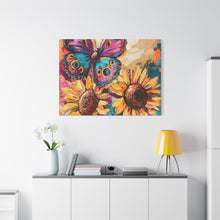 Load image into Gallery viewer, Colorful Butterfly and Sunflowers Canvas Art, Nature Wall Decor, Flower Artwork, Gift for Home, Boho Decor, Vibrant Art Print
