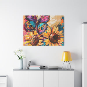 Colorful Butterfly and Sunflowers Canvas Art, Nature Wall Decor, Flower Artwork, Gift for Home, Boho Decor, Vibrant Art Print