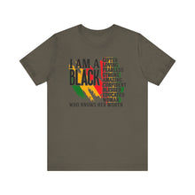 Load image into Gallery viewer, Empowered Black Woman Tee - I AM A BLACK Heart Design - Unisex Jersey Short Sleeve
