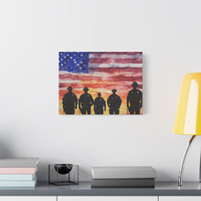 Load image into Gallery viewer, Patriotic Canvas Art - Silhouetted Police Officers with American Flag
