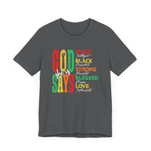Load image into Gallery viewer, Inspirational Unisex Jersey Short Sleeve Tee - "God Says" Empowering Message
