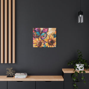 Colorful Butterfly and Sunflowers Canvas Art, Nature Wall Decor, Flower Artwork, Gift for Home, Boho Decor, Vibrant Art Print
