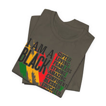 Load image into Gallery viewer, Empowered Black Woman Tee - I AM A BLACK Heart Design - Unisex Jersey Short Sleeve

