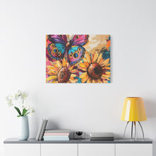Load image into Gallery viewer, Colorful Butterfly and Sunflowers Canvas Art, Nature Wall Decor, Flower Artwork, Gift for Home, Boho Decor, Vibrant Art Print
