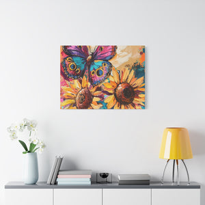 Colorful Butterfly and Sunflowers Canvas Art, Nature Wall Decor, Flower Artwork, Gift for Home, Boho Decor, Vibrant Art Print