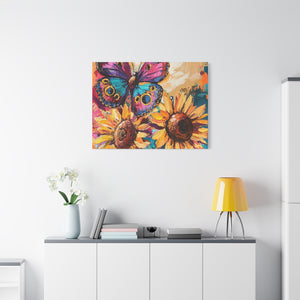 Colorful Butterfly and Sunflowers Canvas Art, Nature Wall Decor, Flower Artwork, Gift for Home, Boho Decor, Vibrant Art Print