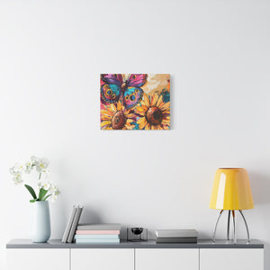 Colorful Butterfly and Sunflowers Canvas Art, Nature Wall Decor, Flower Artwork, Gift for Home, Boho Decor, Vibrant Art Print