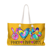 Load image into Gallery viewer, Weekender Bag - Peace, Love, Dogs
