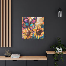 Load image into Gallery viewer, Colorful Butterfly and Sunflowers Canvas Art, Nature Wall Decor, Flower Artwork, Gift for Home, Boho Decor, Vibrant Art Print
