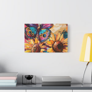 Colorful Butterfly and Sunflowers Canvas Art, Nature Wall Decor, Flower Artwork, Gift for Home, Boho Decor, Vibrant Art Print