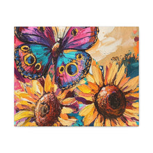 Load image into Gallery viewer, Colorful Butterfly and Sunflowers Canvas Art, Nature Wall Decor, Flower Artwork, Gift for Home, Boho Decor, Vibrant Art Print
