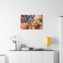 Load image into Gallery viewer, Colorful Butterfly and Sunflowers Canvas Art, Nature Wall Decor, Flower Artwork, Gift for Home, Boho Decor, Vibrant Art Print
