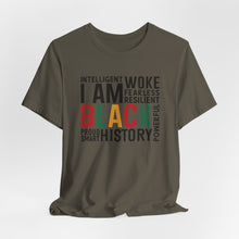 Load image into Gallery viewer, Empowering Black History Unisex Tee - WOKE, INTELLIGENT, RESILIENT
