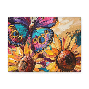 Colorful Butterfly and Sunflowers Canvas Art, Nature Wall Decor, Flower Artwork, Gift for Home, Boho Decor, Vibrant Art Print