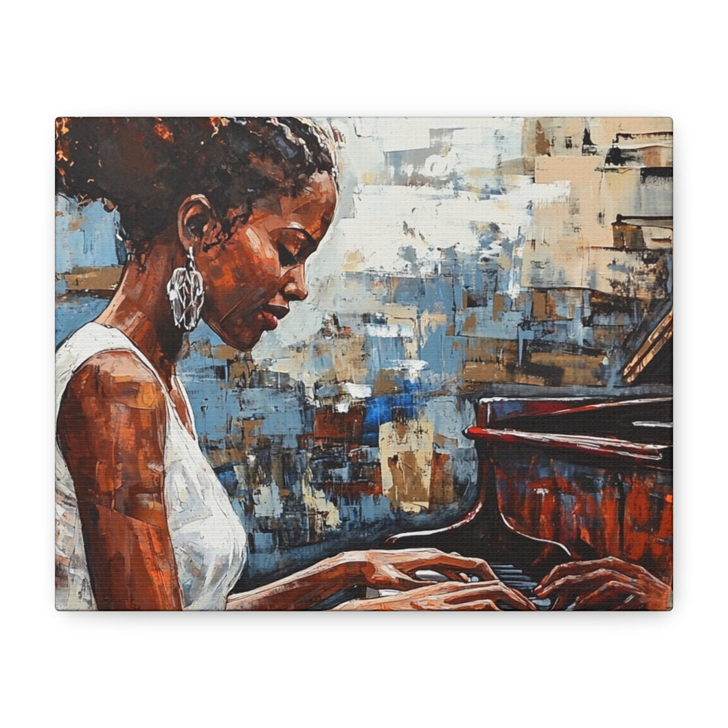 Canvas Wall Art, Piano Woman Artwork, Living Room Decor, Music Lover Gift, Black Artist Print, Home Office Decoration