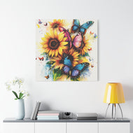Vibrant Floral Canvas Wall Art, Butterfly Decor