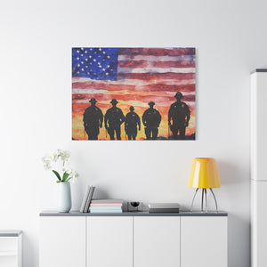 Patriotic Canvas Art - Silhouetted Police Officers with American Flag
