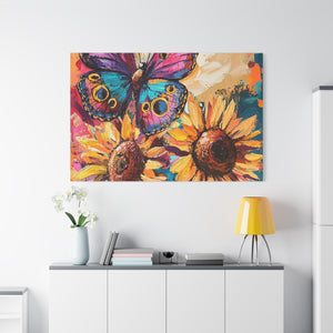 Colorful Butterfly and Sunflowers Canvas Art, Nature Wall Decor, Flower Artwork, Gift for Home, Boho Decor, Vibrant Art Print