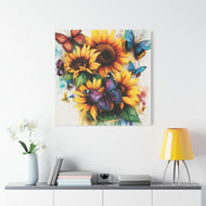 Vibrant Sunflower and Butterfly Canvas Wall Art, Floral Decor, Nature Art, Home Decoration, Gift for Garden Lovers, Spring Decor