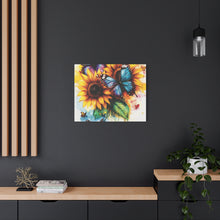 Load image into Gallery viewer, Vibrant Floral Canvas Art Print, Butterfly Wall Decor, Home Decoration, Gift for Nature Lovers, Sunshine Art
