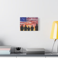 Load image into Gallery viewer, Patriotic Canvas Art - Silhouetted Police Officers with American Flag
