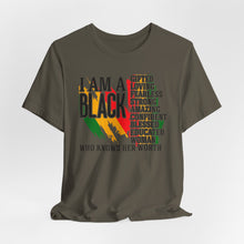 Load image into Gallery viewer, Empowered Black Woman Tee - I AM A BLACK Heart Design - Unisex Jersey Short Sleeve
