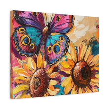 Load image into Gallery viewer, Colorful Butterfly and Sunflowers Canvas Art, Nature Wall Decor, Flower Artwork, Gift for Home, Boho Decor, Vibrant Art Print
