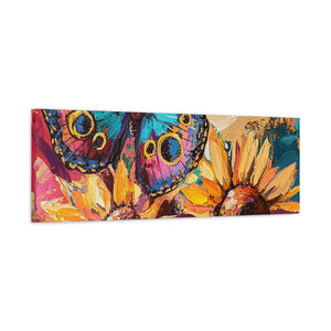 Colorful Butterfly and Sunflowers Canvas Art, Nature Wall Decor, Flower Artwork, Gift for Home, Boho Decor, Vibrant Art Print