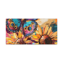 Load image into Gallery viewer, Colorful Butterfly and Sunflowers Canvas Art, Nature Wall Decor, Flower Artwork, Gift for Home, Boho Decor, Vibrant Art Print
