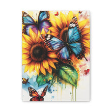 Load image into Gallery viewer, Vibrant Floral Canvas Art Print, Butterfly Wall Decor, Home Decoration, Gift for Nature Lovers, Sunshine Art
