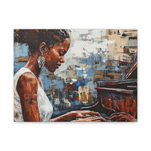 Load image into Gallery viewer, Canvas Wall Art, Piano Woman Artwork, Living Room Decor, Music Lover Gift, Black Artist Print, Home Office Decoration
