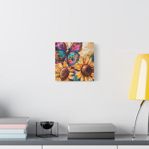 Colorful Butterfly and Sunflowers Canvas Art, Nature Wall Decor, Flower Artwork, Gift for Home, Boho Decor, Vibrant Art Print