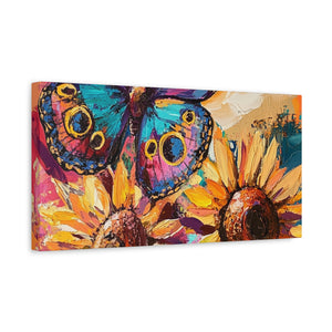 Colorful Butterfly and Sunflowers Canvas Art, Nature Wall Decor, Flower Artwork, Gift for Home, Boho Decor, Vibrant Art Print