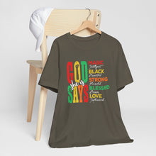 Load image into Gallery viewer, Inspirational Unisex Jersey Short Sleeve Tee - "God Says" Empowering Message
