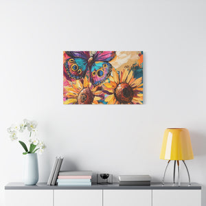 Colorful Butterfly and Sunflowers Canvas Art, Nature Wall Decor, Flower Artwork, Gift for Home, Boho Decor, Vibrant Art Print
