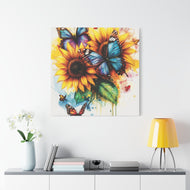Vibrant Floral Canvas Art Print, Butterfly Wall Decor, Home Decoration, Gift for Nature Lovers, Sunshine Art