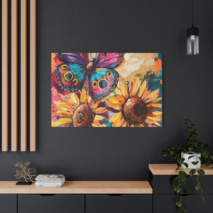 Colorful Butterfly and Sunflowers Canvas Art, Nature Wall Decor, Flower Artwork, Gift for Home, Boho Decor, Vibrant Art Print