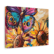 Load image into Gallery viewer, Colorful Butterfly and Sunflowers Canvas Art, Nature Wall Decor, Flower Artwork, Gift for Home, Boho Decor, Vibrant Art Print
