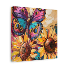 Load image into Gallery viewer, Colorful Butterfly and Sunflowers Canvas Art, Nature Wall Decor, Flower Artwork, Gift for Home, Boho Decor, Vibrant Art Print
