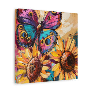 Colorful Butterfly and Sunflowers Canvas Art, Nature Wall Decor, Flower Artwork, Gift for Home, Boho Decor, Vibrant Art Print