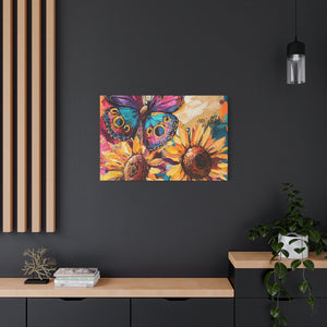 Colorful Butterfly and Sunflowers Canvas Art, Nature Wall Decor, Flower Artwork, Gift for Home, Boho Decor, Vibrant Art Print