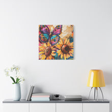 Load image into Gallery viewer, Colorful Butterfly and Sunflowers Canvas Art, Nature Wall Decor, Flower Artwork, Gift for Home, Boho Decor, Vibrant Art Print
