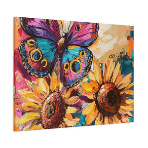 Colorful Butterfly and Sunflowers Canvas Art, Nature Wall Decor, Flower Artwork, Gift for Home, Boho Decor, Vibrant Art Print