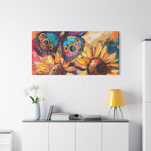 Colorful Butterfly and Sunflowers Canvas Art, Nature Wall Decor, Flower Artwork, Gift for Home, Boho Decor, Vibrant Art Print