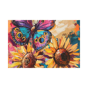 Colorful Butterfly and Sunflowers Canvas Art, Nature Wall Decor, Flower Artwork, Gift for Home, Boho Decor, Vibrant Art Print