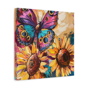 Colorful Butterfly and Sunflowers Canvas Art, Nature Wall Decor, Flower Artwork, Gift for Home, Boho Decor, Vibrant Art Print