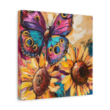 Load image into Gallery viewer, Colorful Butterfly and Sunflowers Canvas Art, Nature Wall Decor, Flower Artwork, Gift for Home, Boho Decor, Vibrant Art Print
