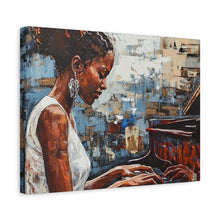 Load image into Gallery viewer, Canvas Wall Art, Piano Woman Artwork, Living Room Decor, Music Lover Gift, Black Artist Print, Home Office Decoration

