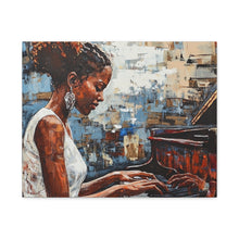 Load image into Gallery viewer, Canvas Wall Art, Piano Woman Artwork, Living Room Decor, Music Lover Gift, Black Artist Print, Home Office Decoration

